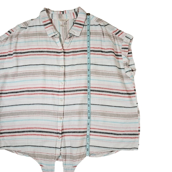 Weatherproof Vintage Washable Linen Blend Striped Button Up Shirt, Multi, Large - Picture 8 of 11